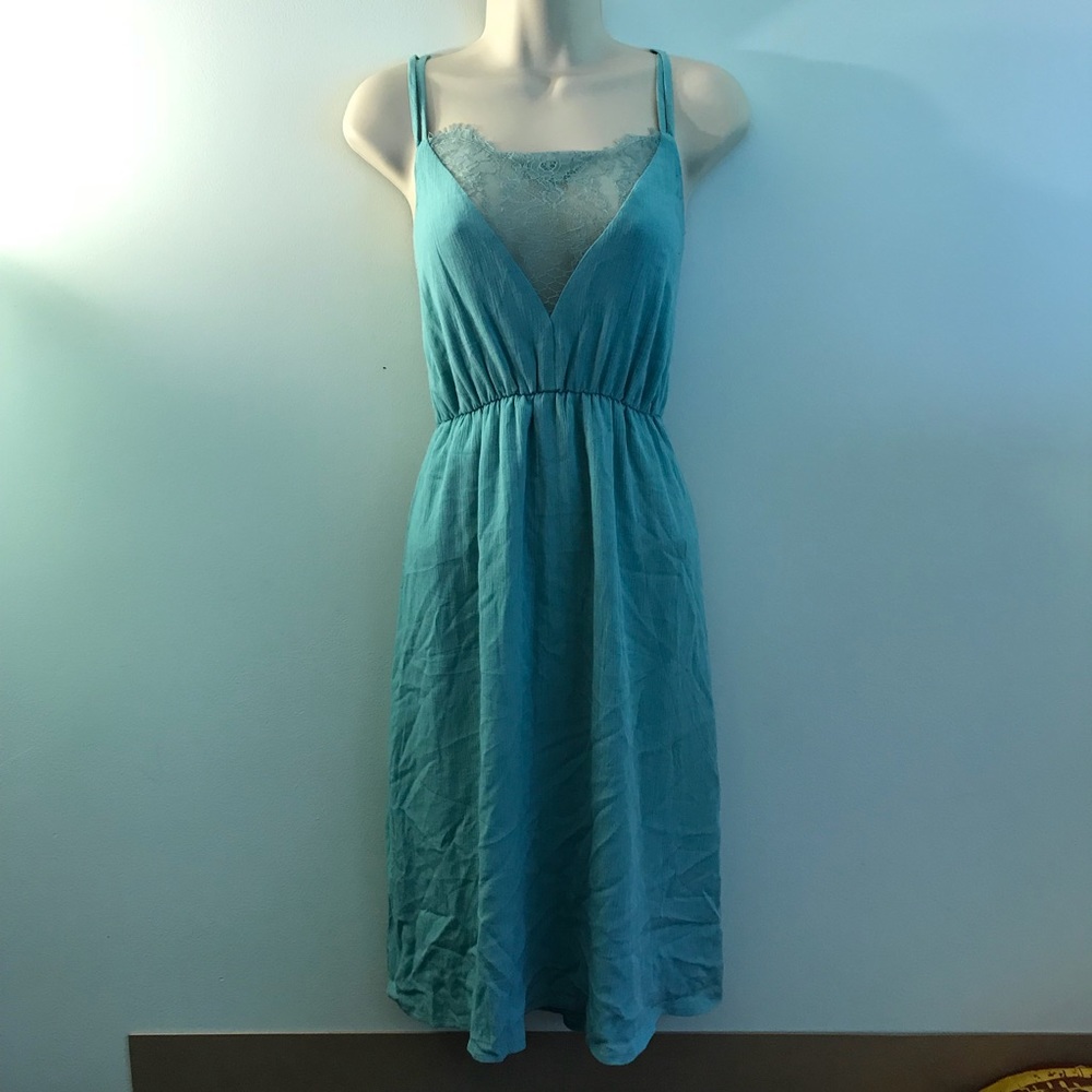 Forever 21 Lace Inset Midi Dress, teal, medium